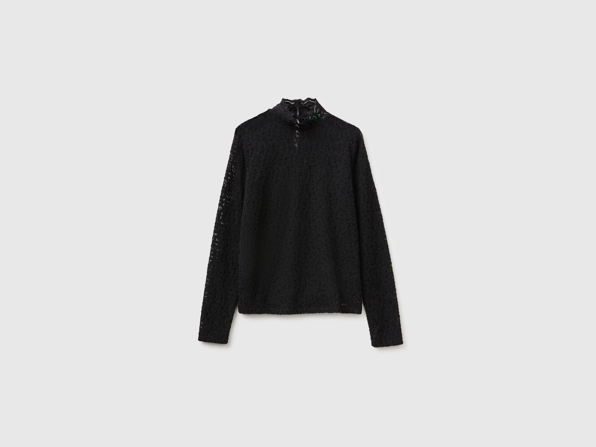 Blusa collo alto in pizzo