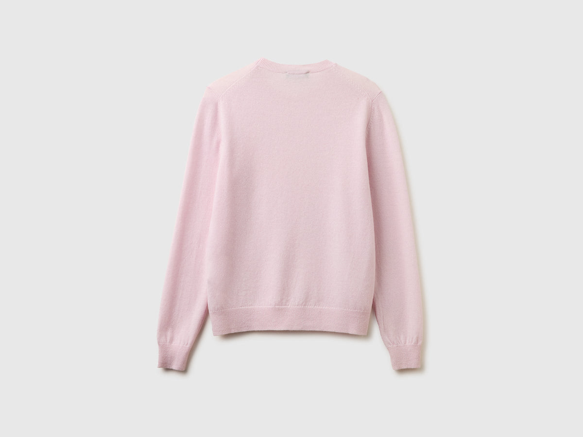 Maglia girocollo lilla chiaro in pura lana Merino