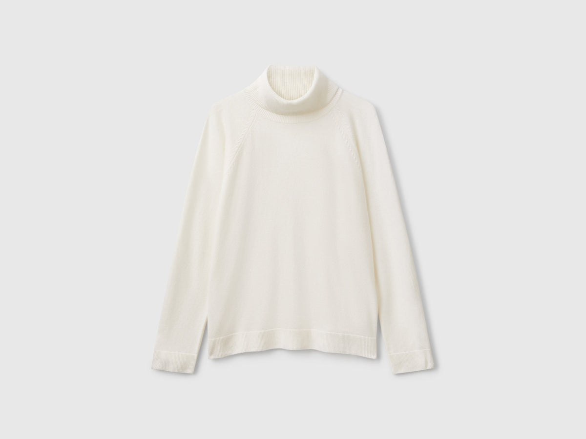 Maglione dolcevita panna in misto lana e cashmere