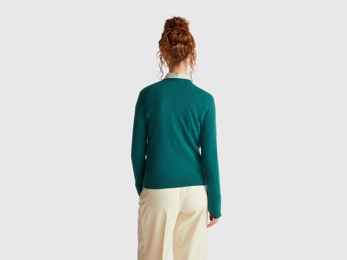 Maglia girocollo verde in lana Merino