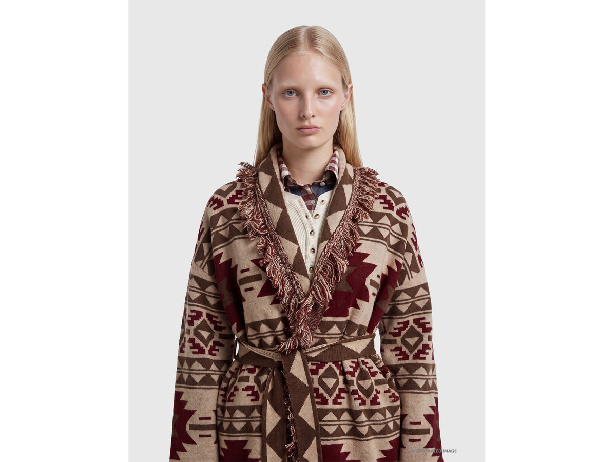 Giacca in maglia jacquard con frange