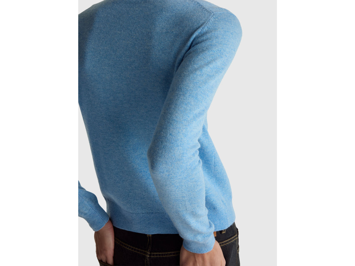 Maglia girocollo azzurro in lana Merino