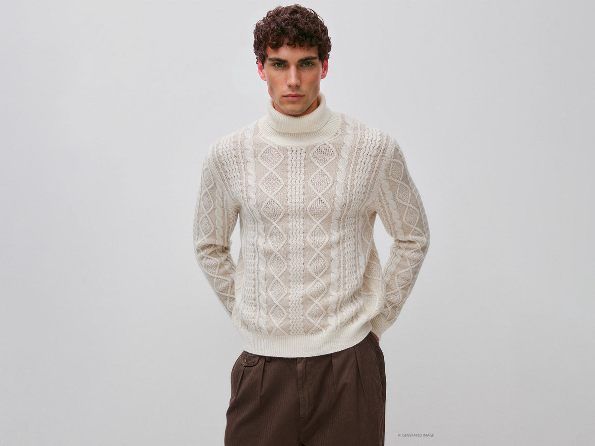 Maglia collo alto lavorata in misto lana