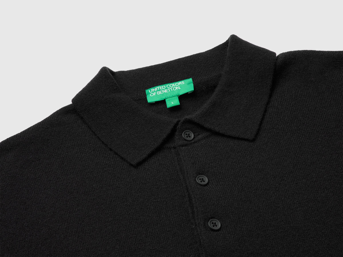 Polo nera in pura lana Merino