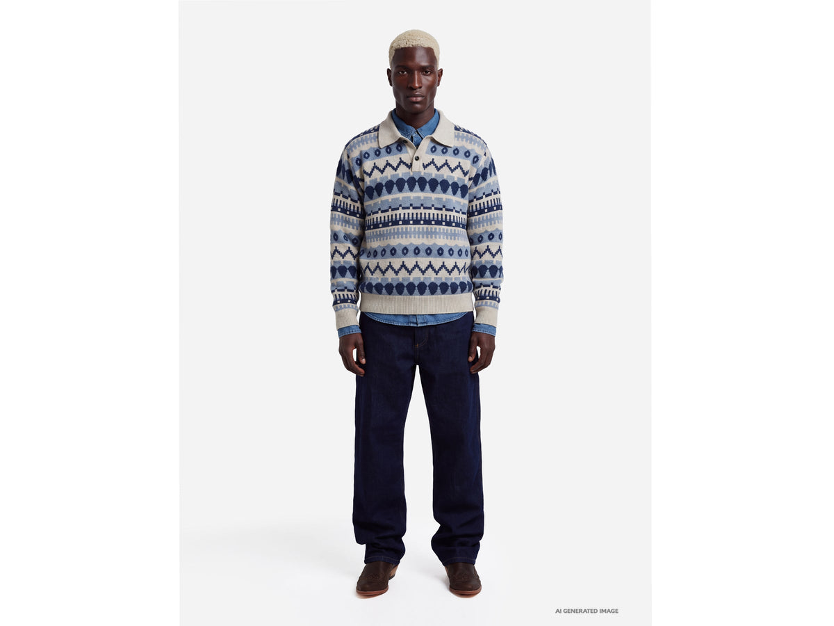 Maglia a polo jacquard in misto lana