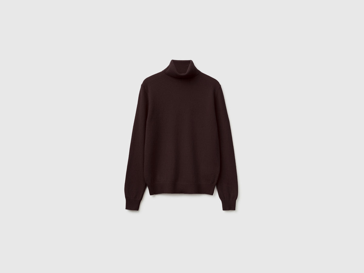 Maglione dolcevita cioccolato in pura lana Merino