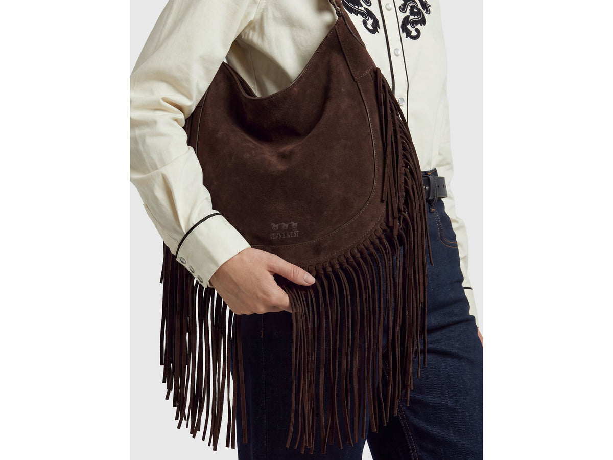 Borsa in pelle scamosciata con frange