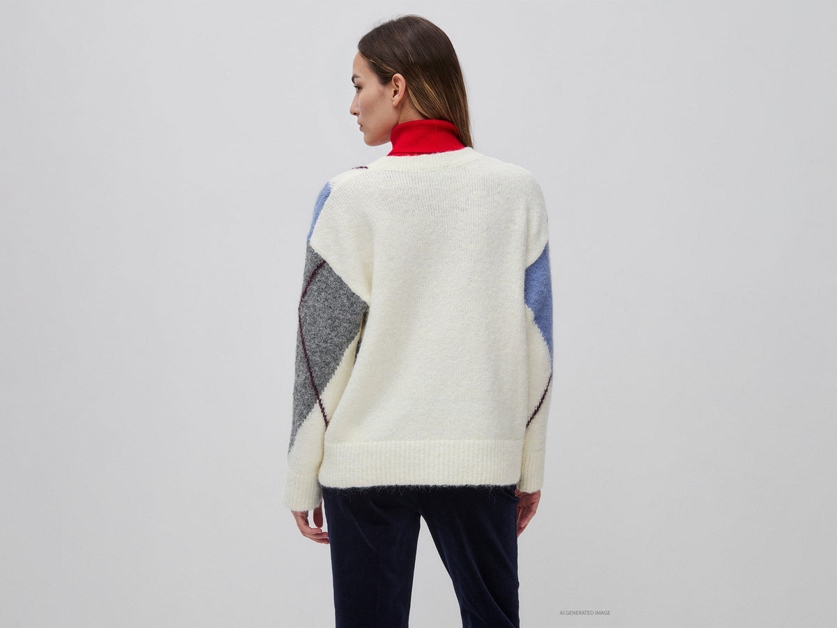 Maglia over con rombi in misto lana