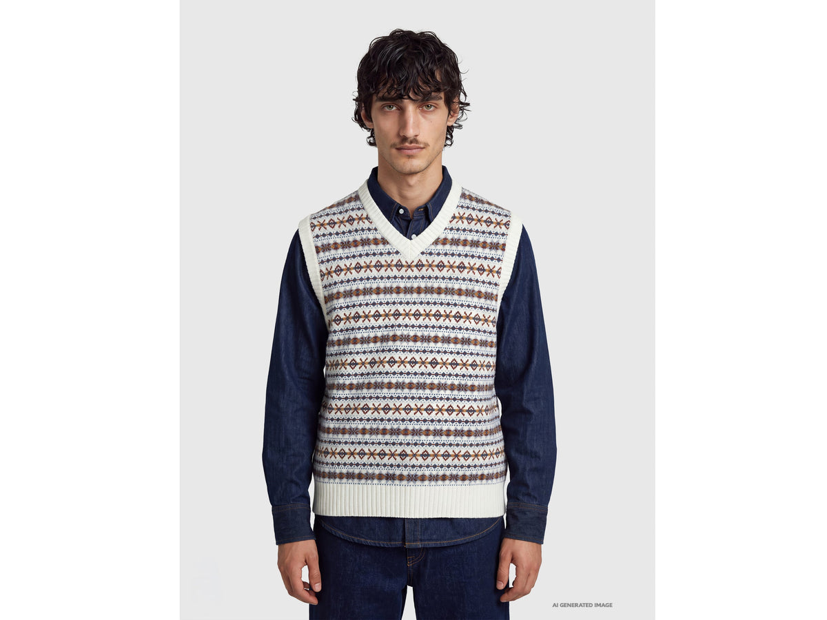 Gilet scollo a V jacquard in misto lana
