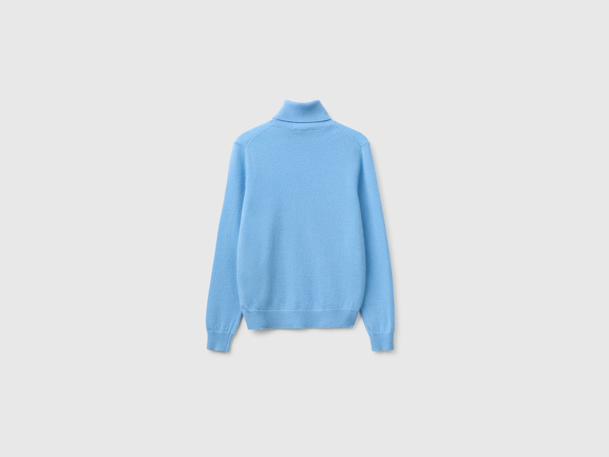 Maglione dolcevita azzurro in pura lana Merino