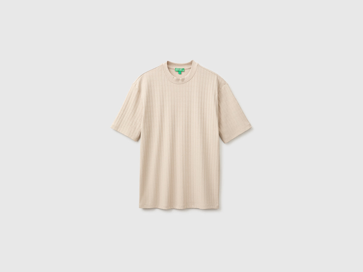 T-shirt a coste in cotone stretch