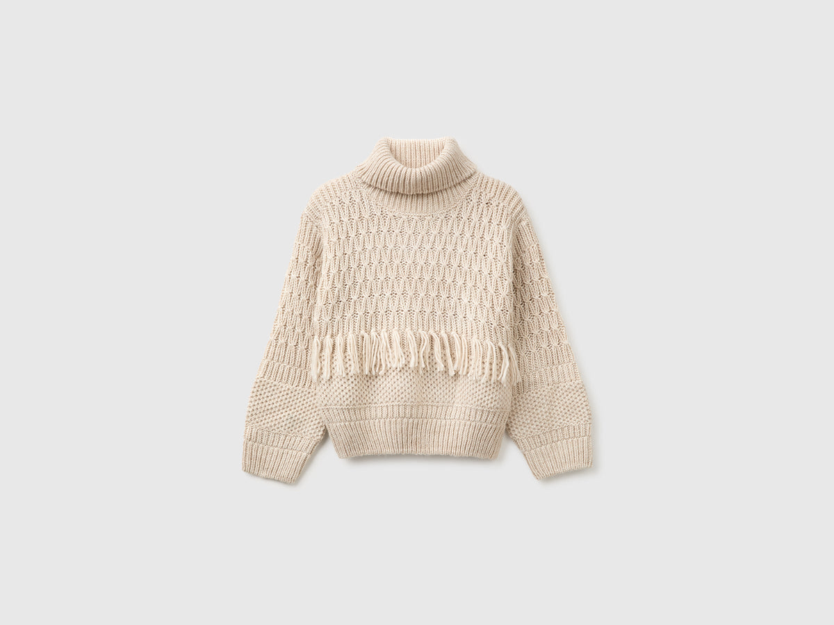 Maglia con frange in misto lana