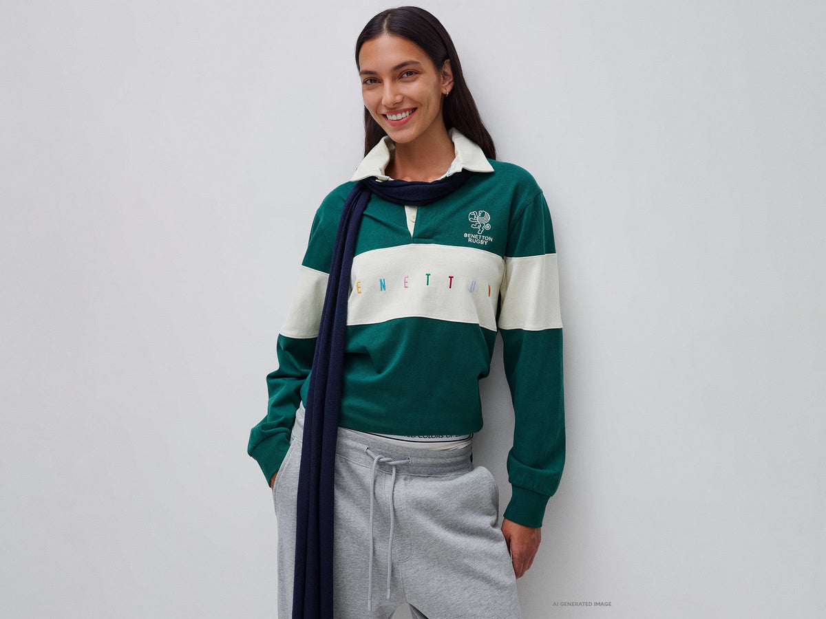 Polo verde scuro Benetton Rugby 100% cotone