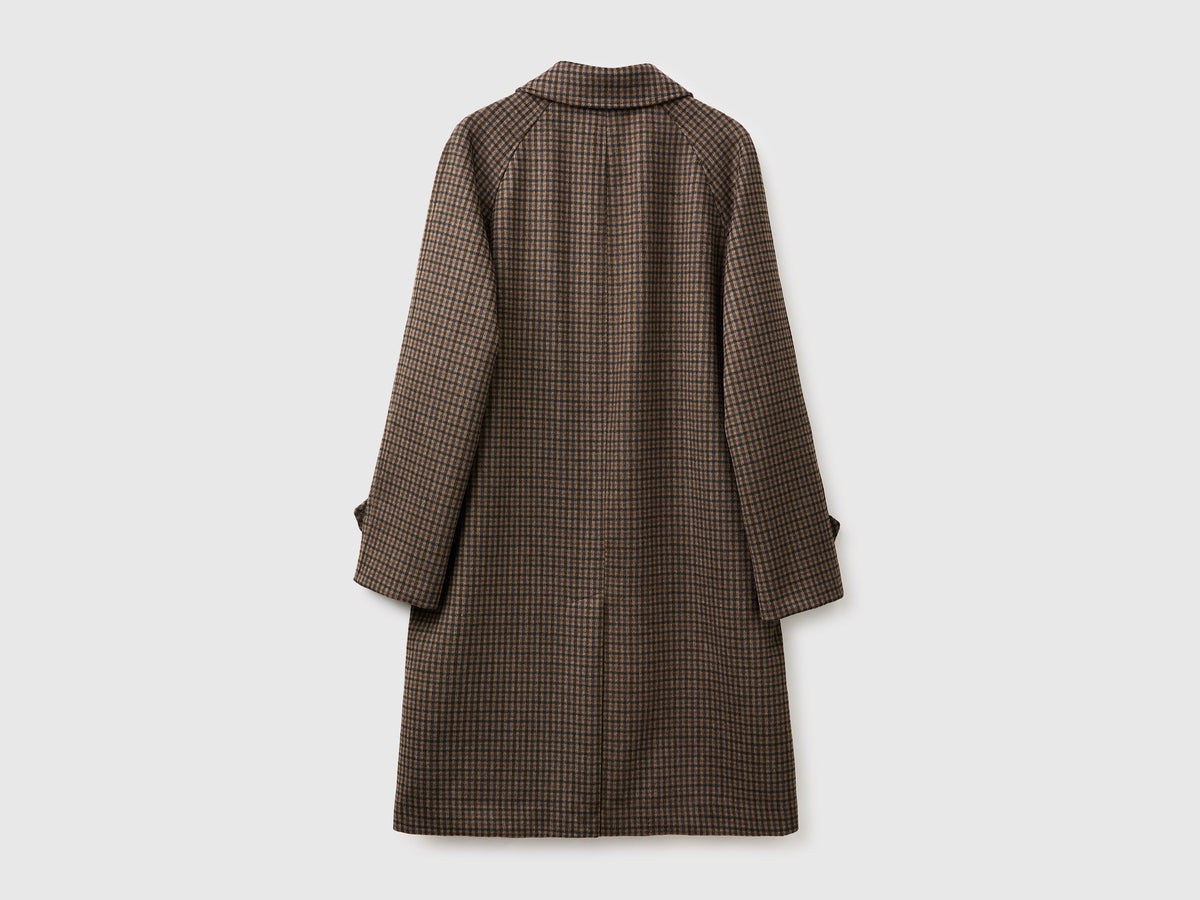 Cappotto lungo a quadri in misto lana