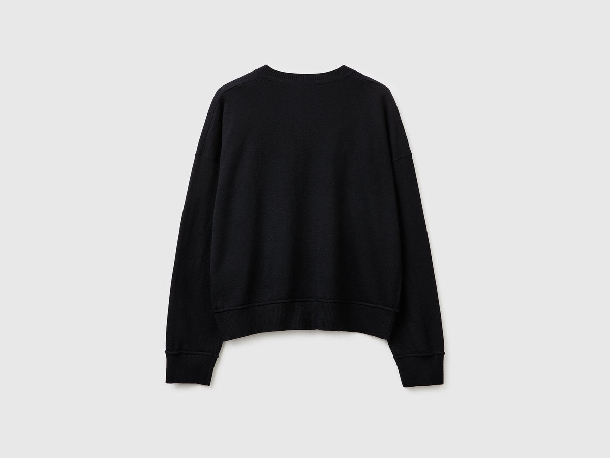 Maglia scollo a V in cotone e lana