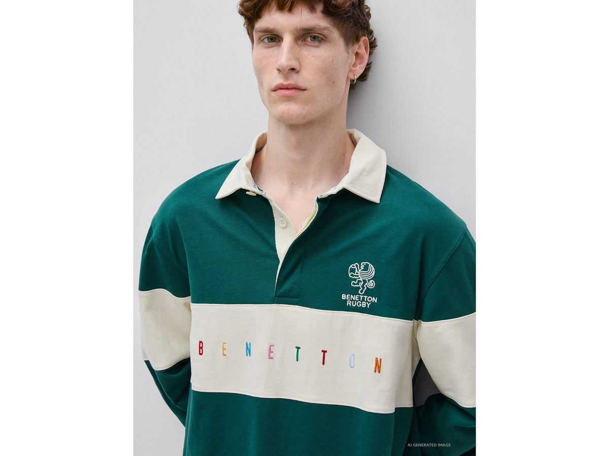 Polo verde scuro Benetton Rugby 100% cotone