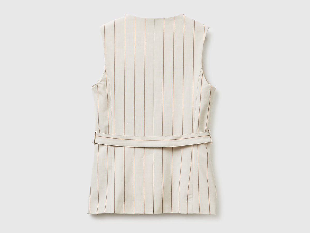 Gilet lungo gessato con cintura