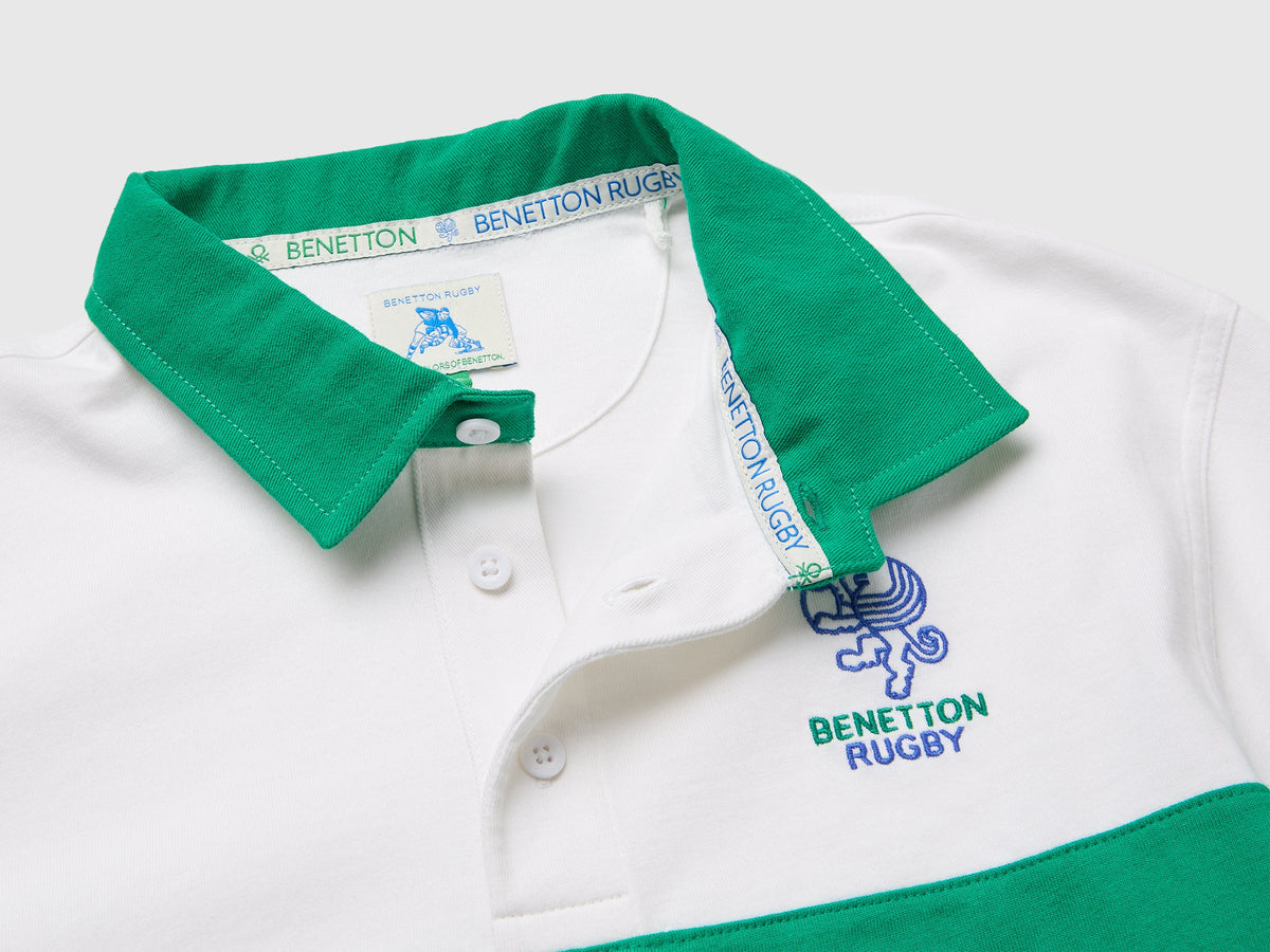 Polo bianca e verde Benetton Rugby in cotone bio