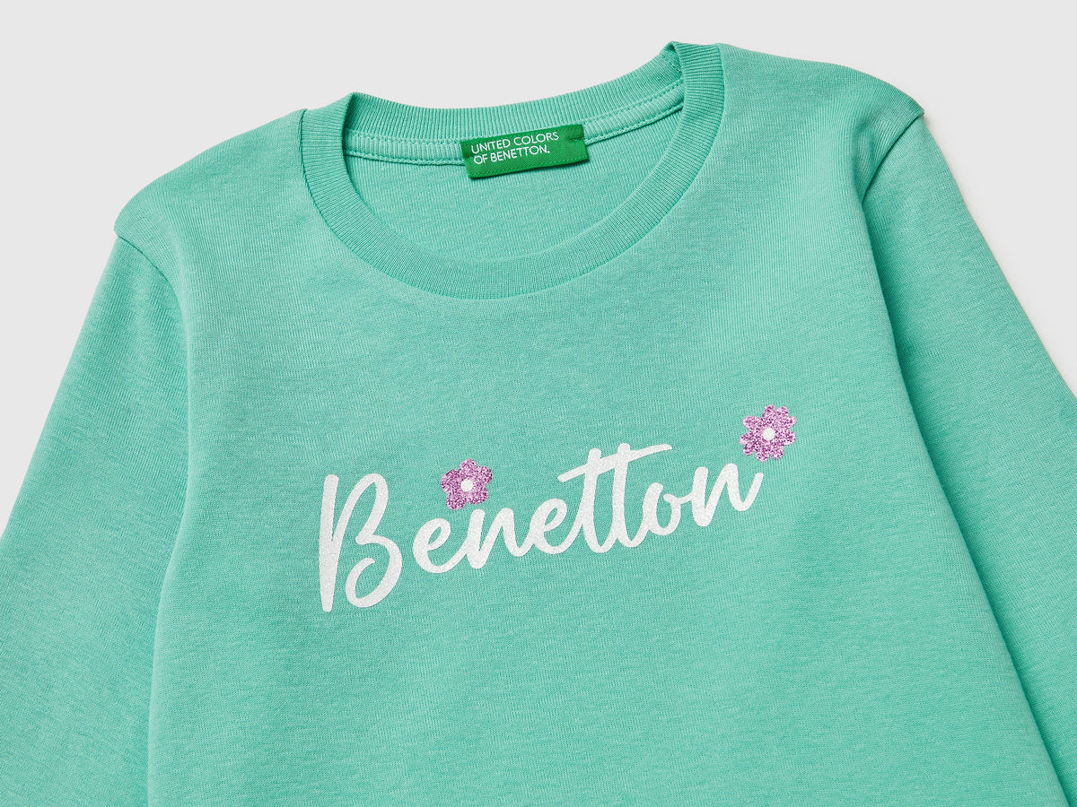 Maglietta con logo glitter in cotone bio