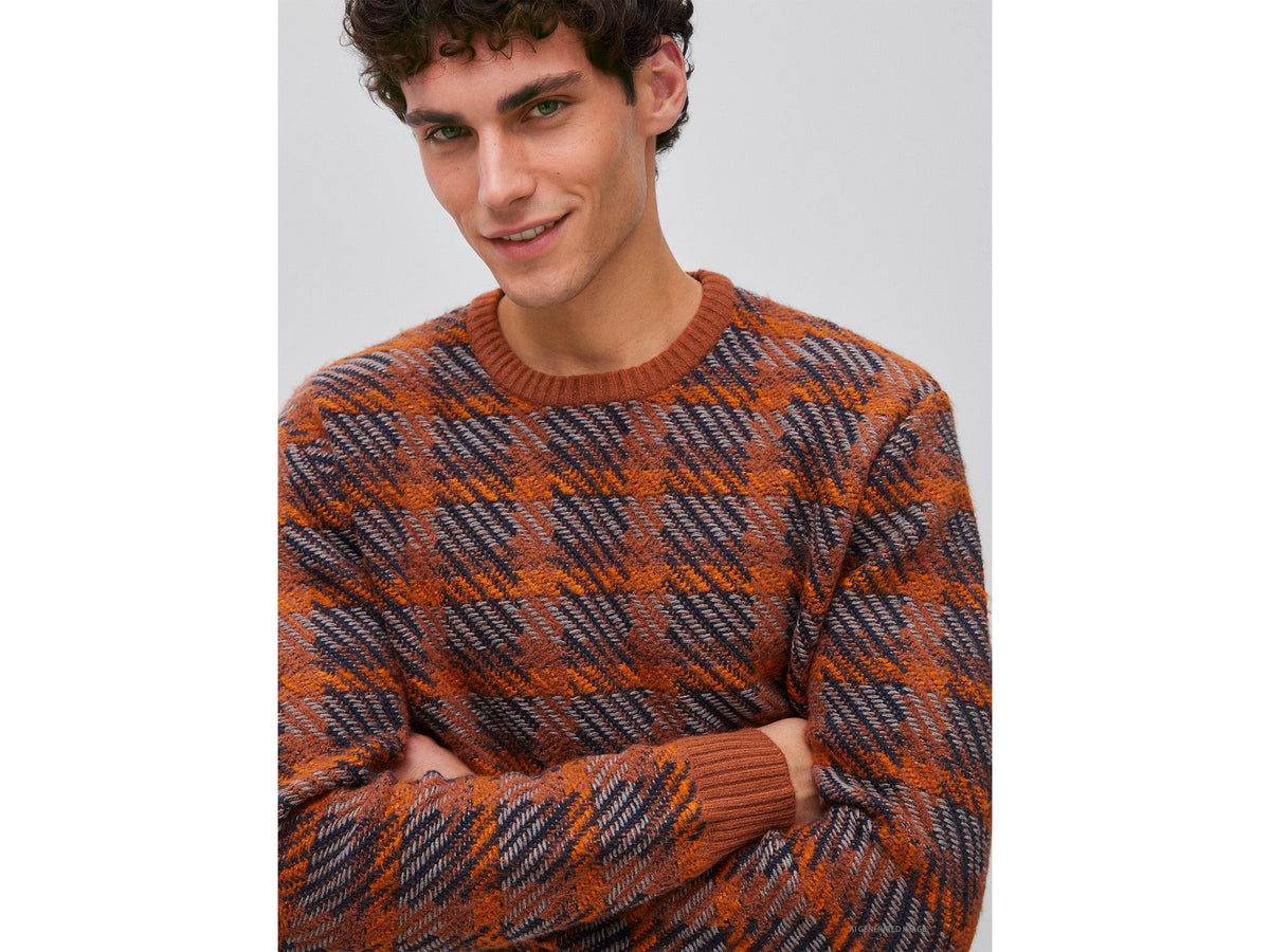 Maglia tartan in misto cotone e lana