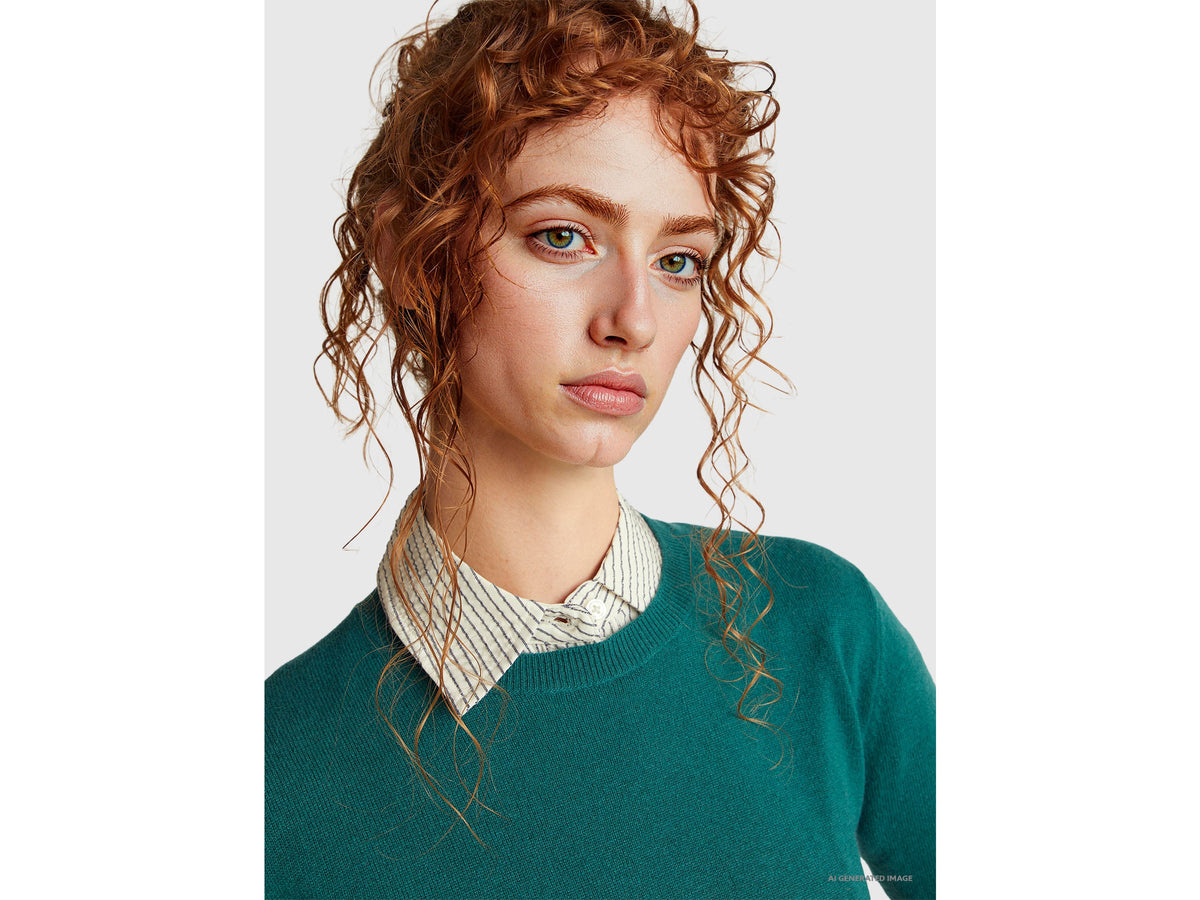 Maglia girocollo verde in lana Merino
