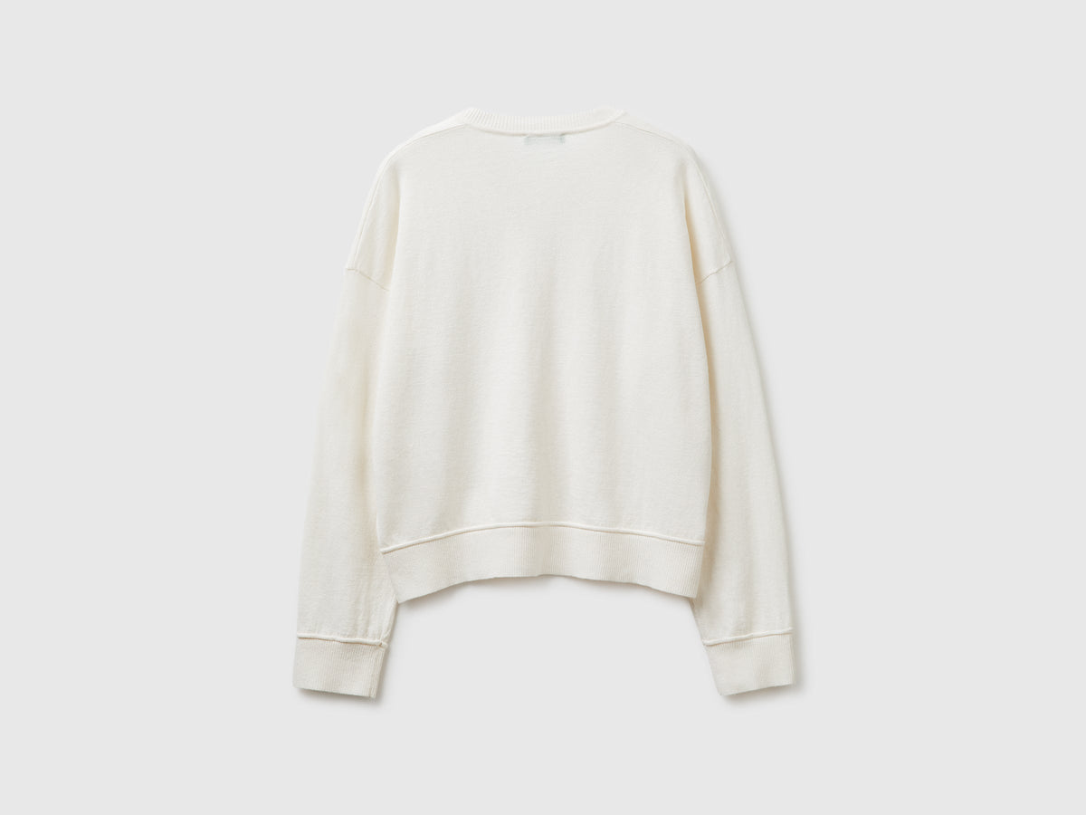 Maglia scollo a V in cotone e lana