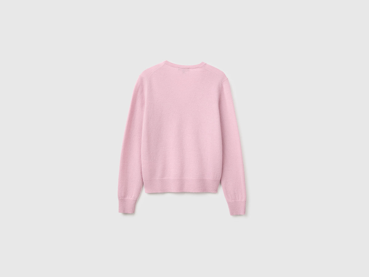 Maglia scollo a V lilla in pura lana Merino