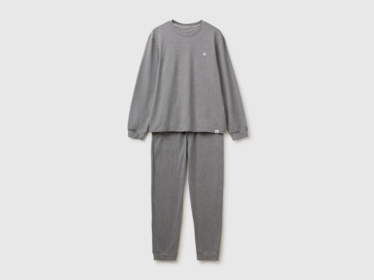 Pigiama lungo con logo in cotone stretch