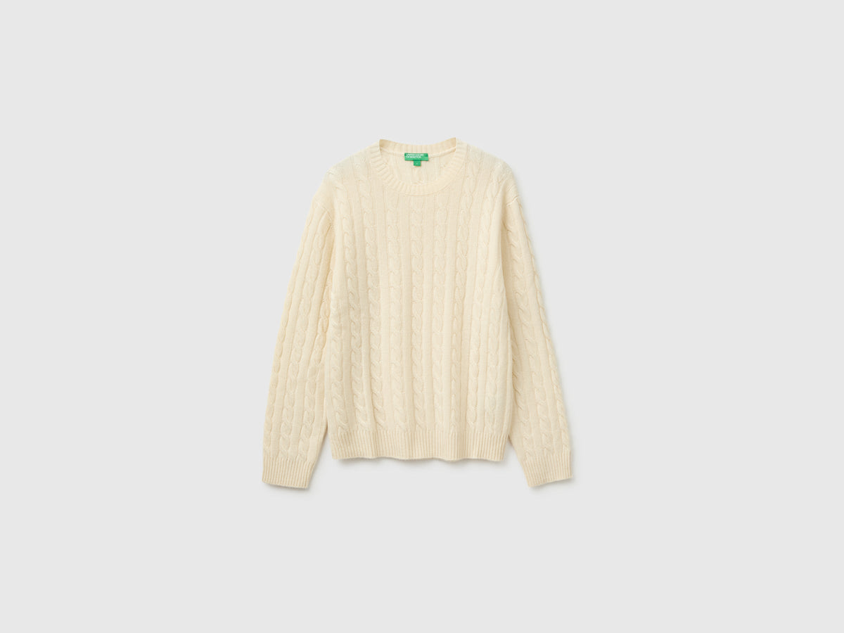 Maglia girocollo con trecce in misto lana