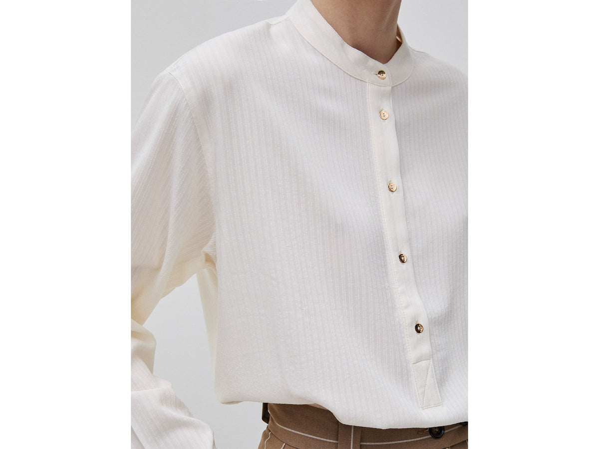 Blusa a righe con collo alla coreana