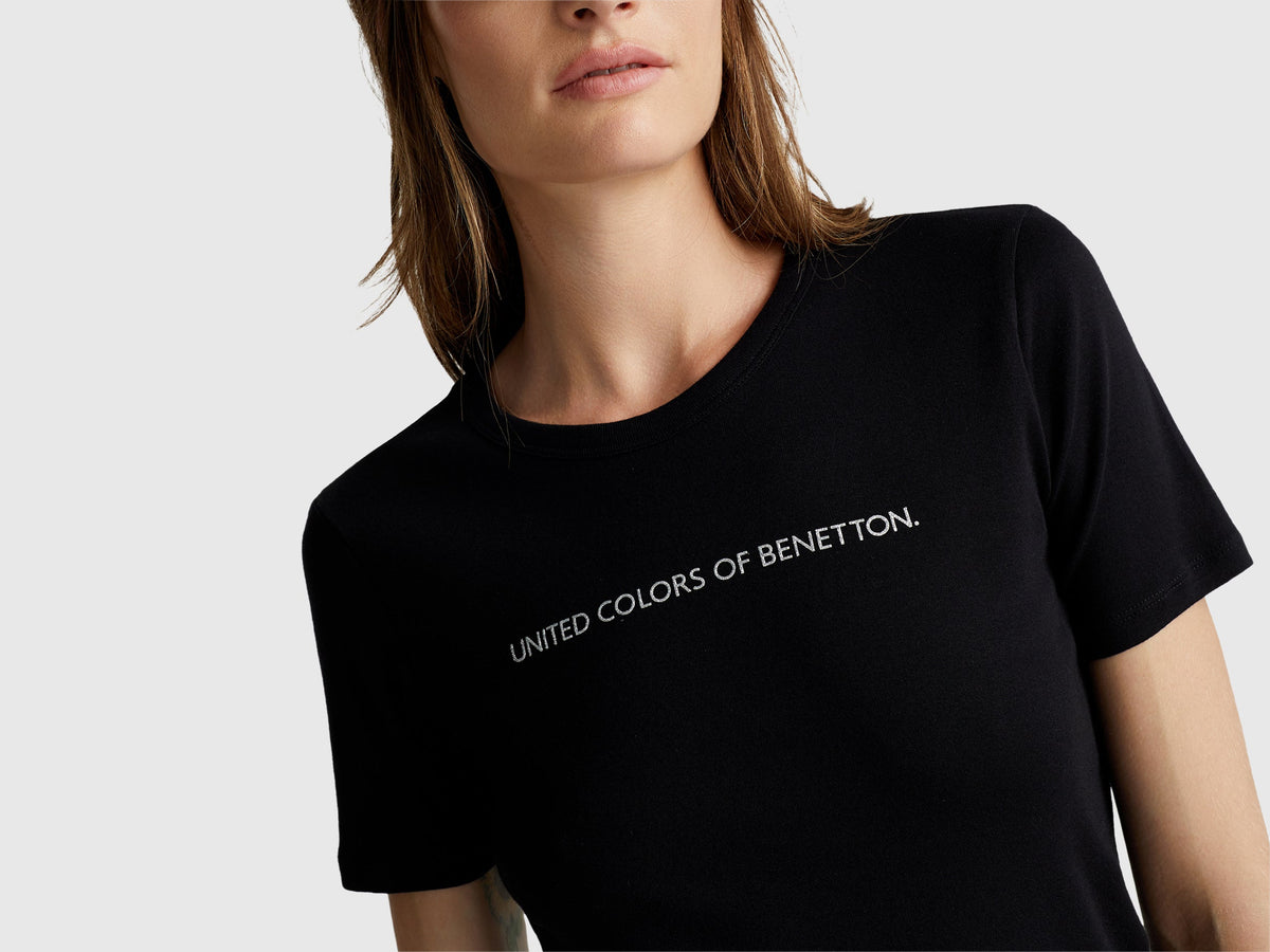 T-shirt manica corta con logo glitter