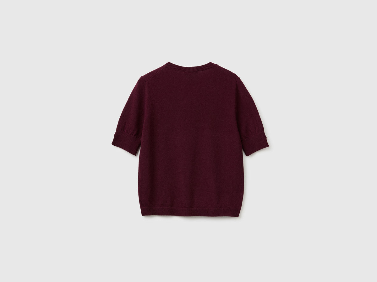 Maglia manica corta prugna in pura lana Merino