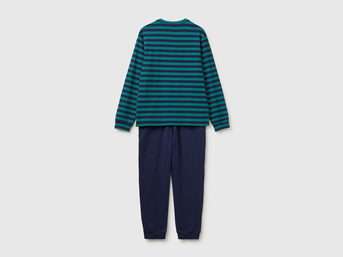 Pigiama lungo con logo in cotone stretch