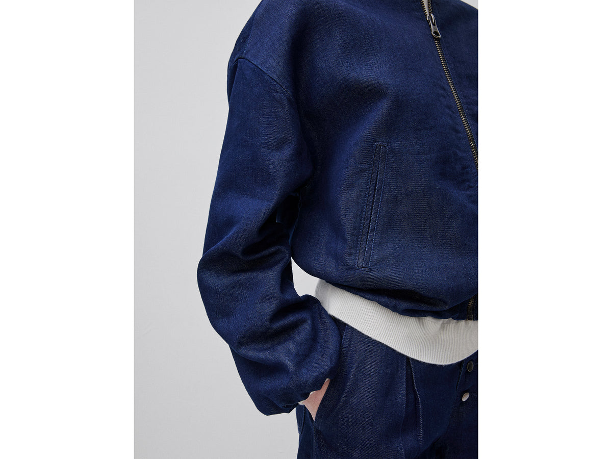 Bomber in denim con lurex