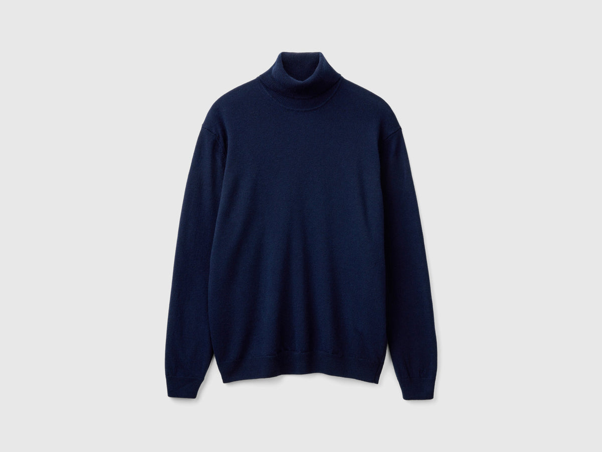 Dolcevita blu scuro in pura lana Merino