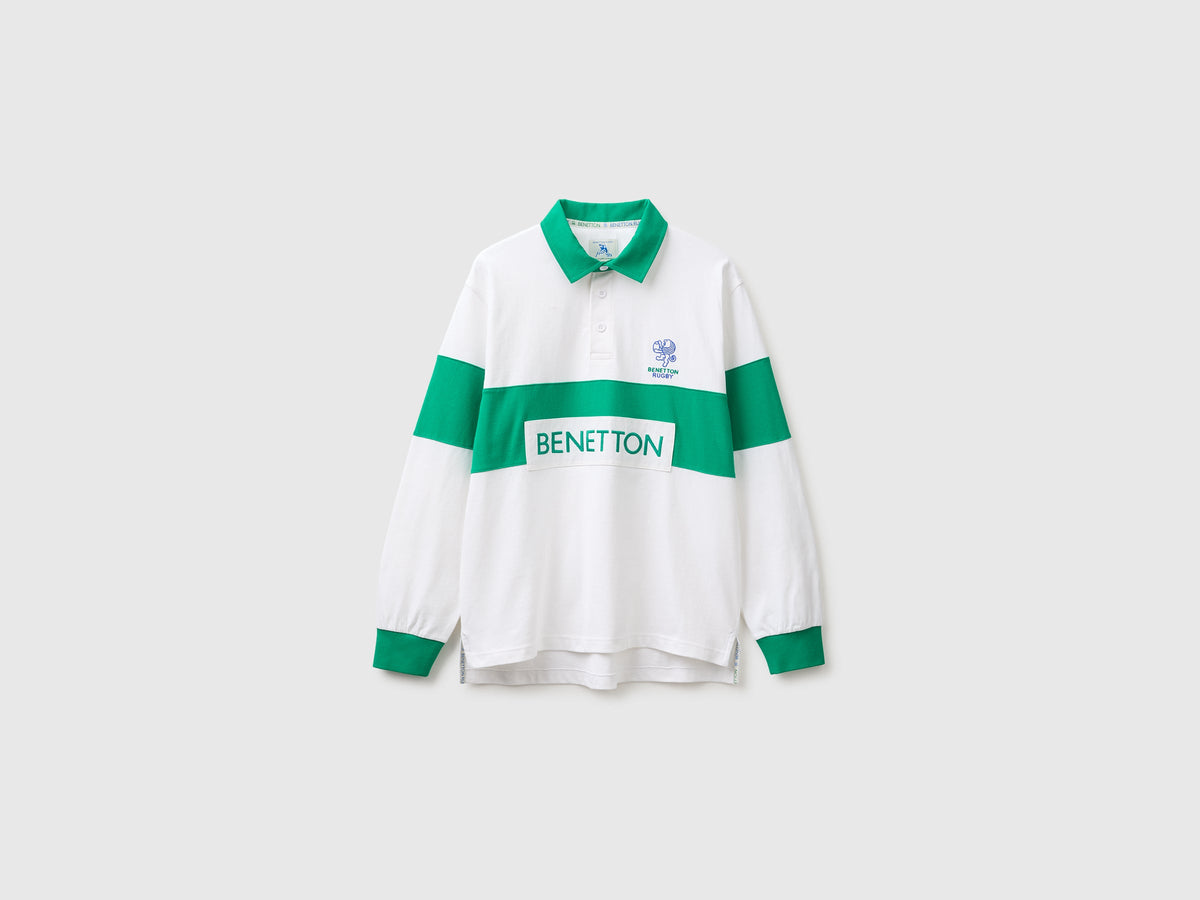 Polo bianca e verde Benetton Rugby 100% cotone
