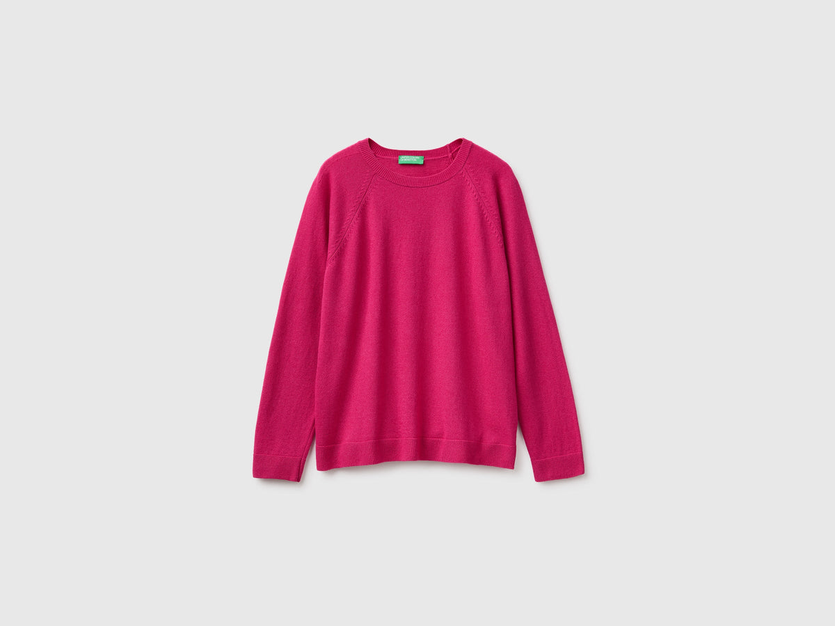 Maglia girocollo fucsia in misto lana e cashmere