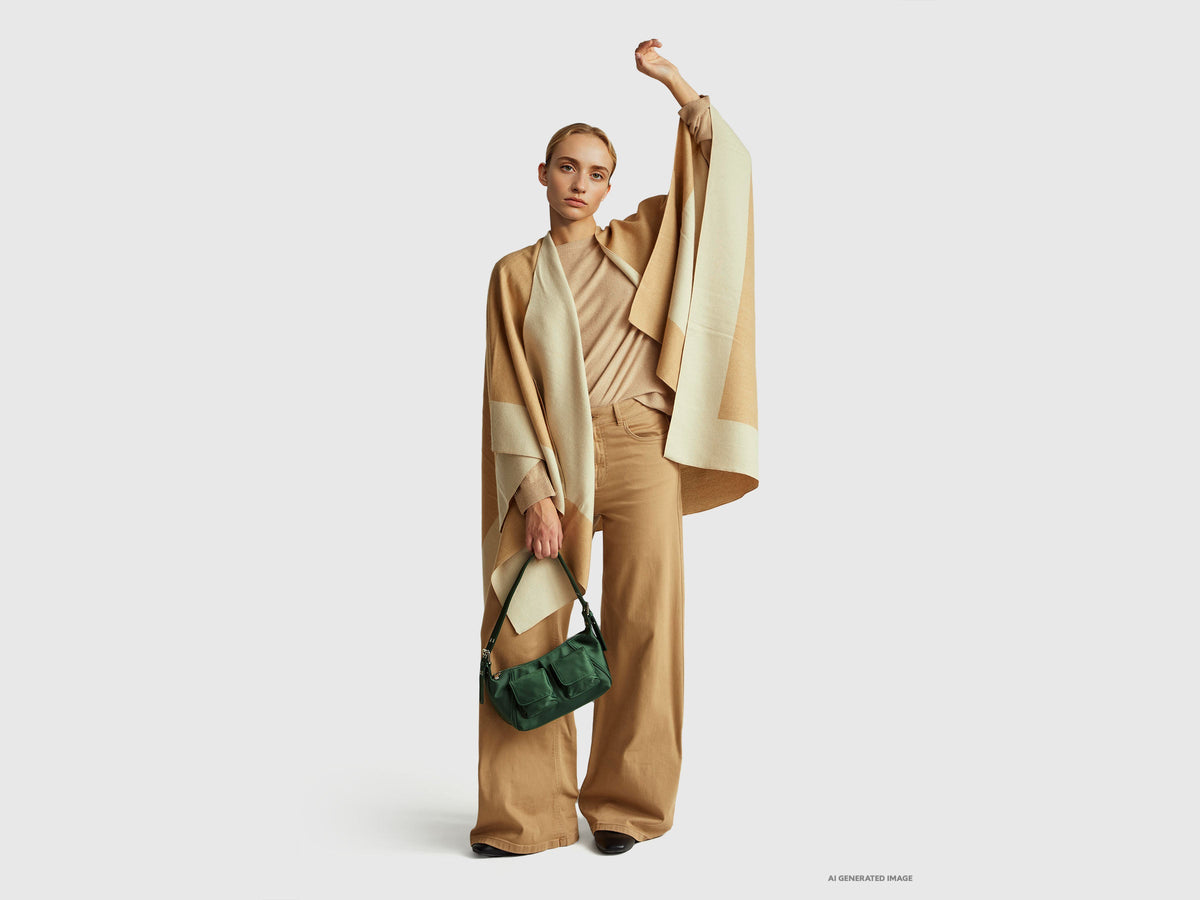 Maglia girocollo beige in misto lana e cashmere