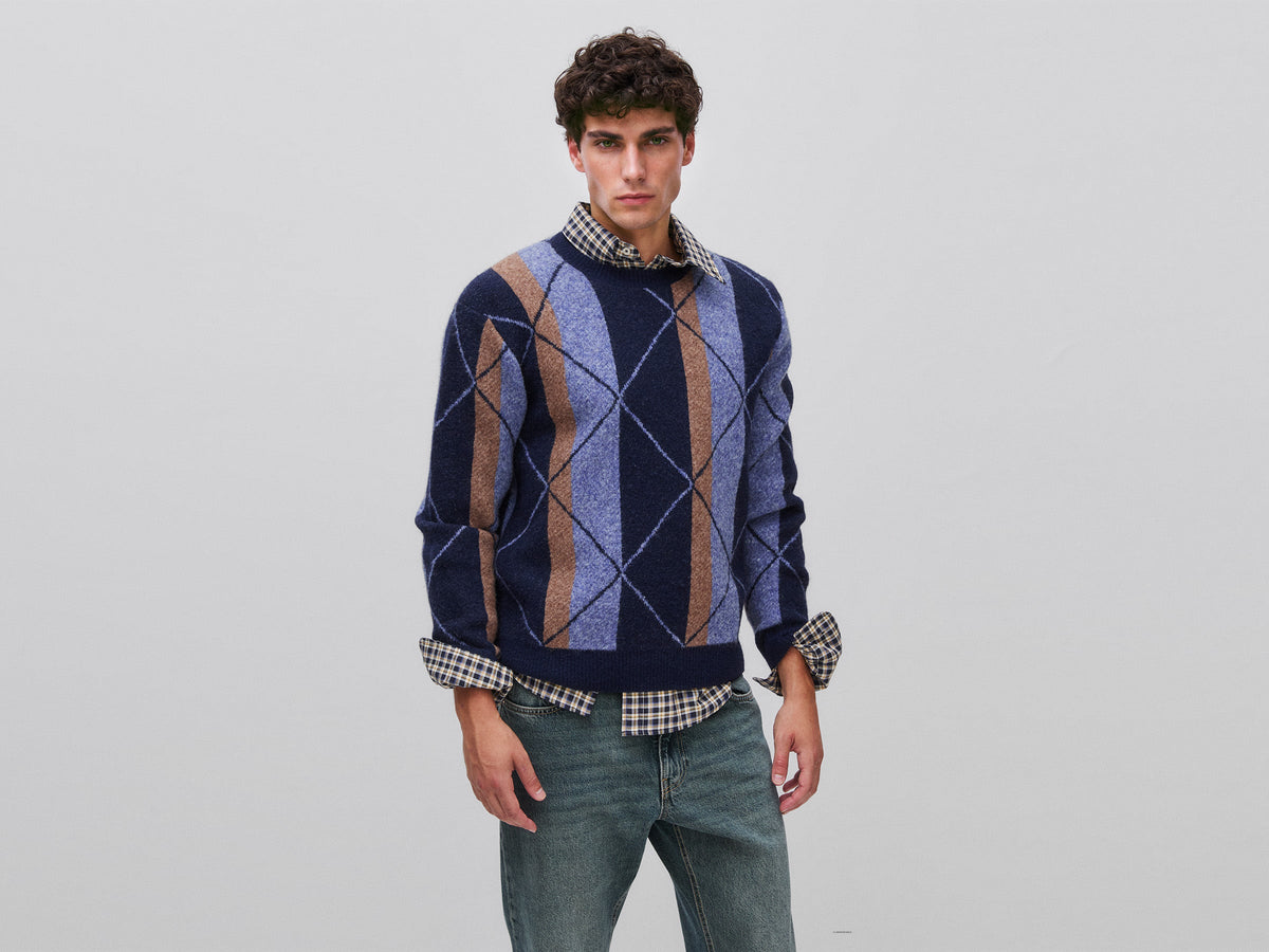 Maglia con righe e rombi in misto lana e alpaca