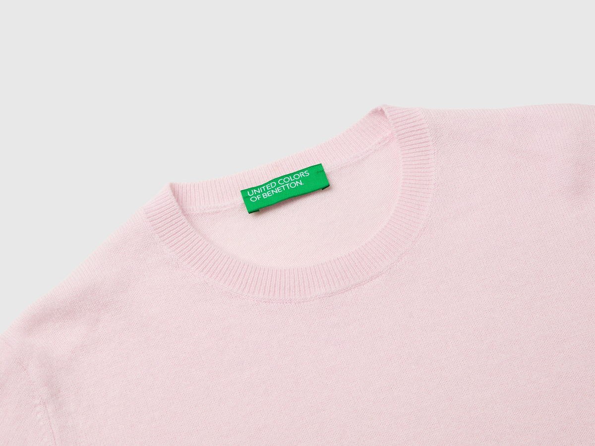 Maglia girocollo lilla chiaro in pura lana Merino