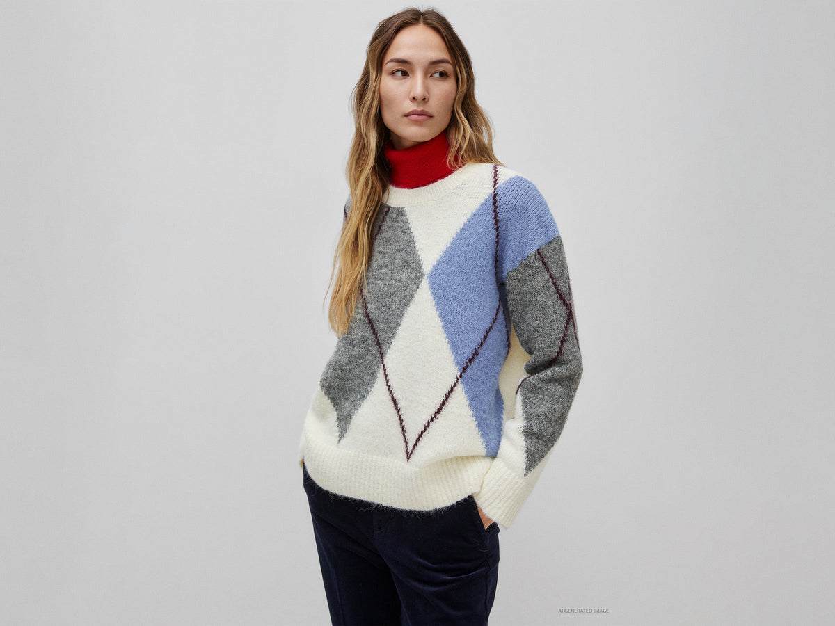 Maglia over con rombi in misto lana