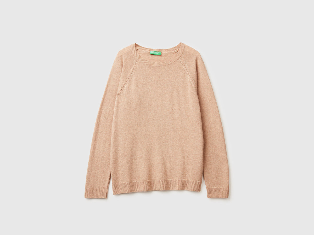 Maglia girocollo beige in misto lana e cashmere