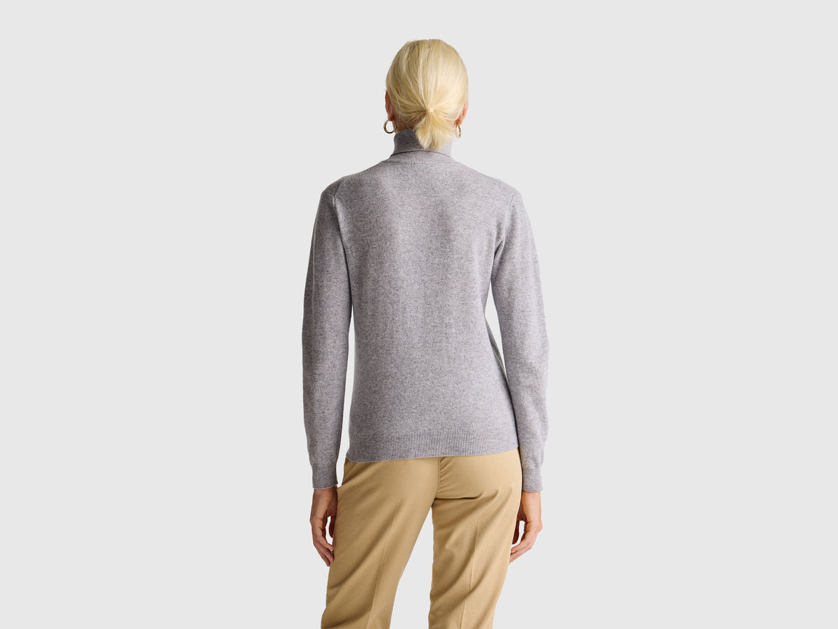 Maglione dolcevita grigio mélange in pura lana Merino