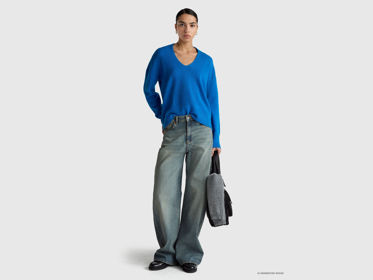 Maglione scollo a V 100% lana