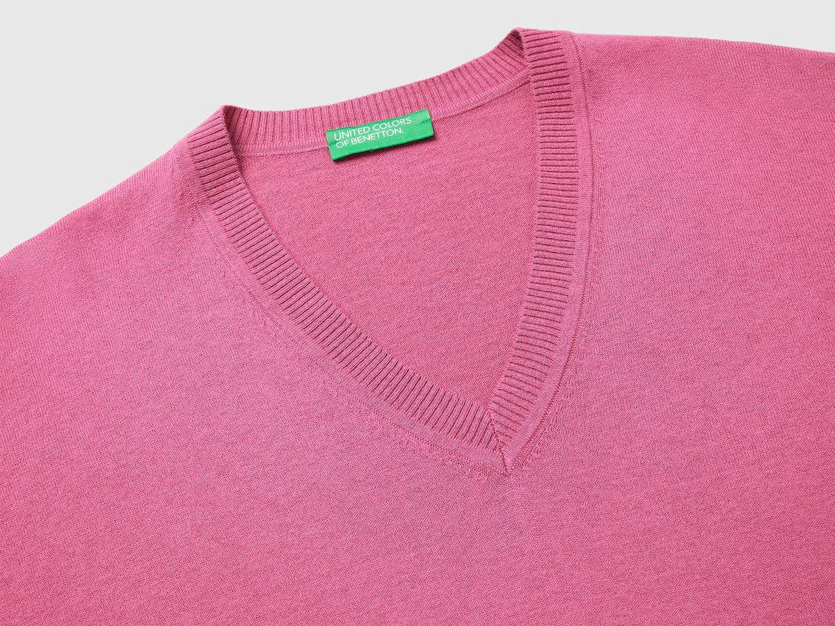 Maglia scollo a V in cotone e lana