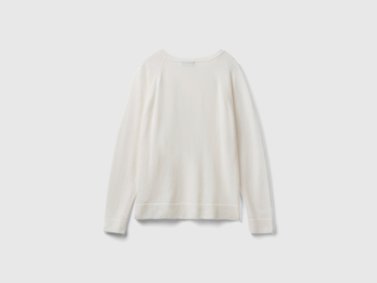 Maglia girocollo panna in misto lana e cashmere