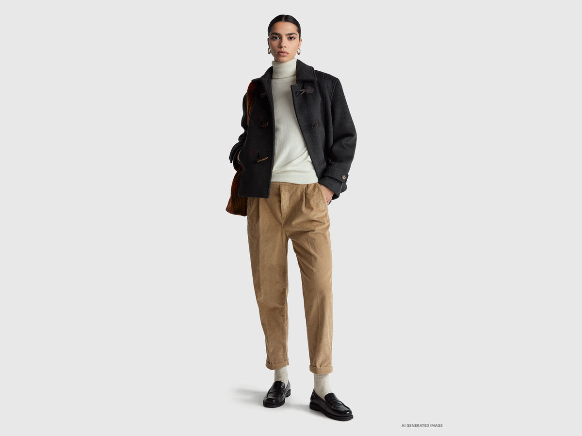 Maglione dolcevita panna in misto lana e cashmere