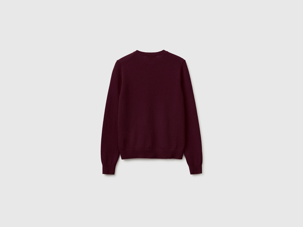 Maglia girocollo prugna in pura lana Merino