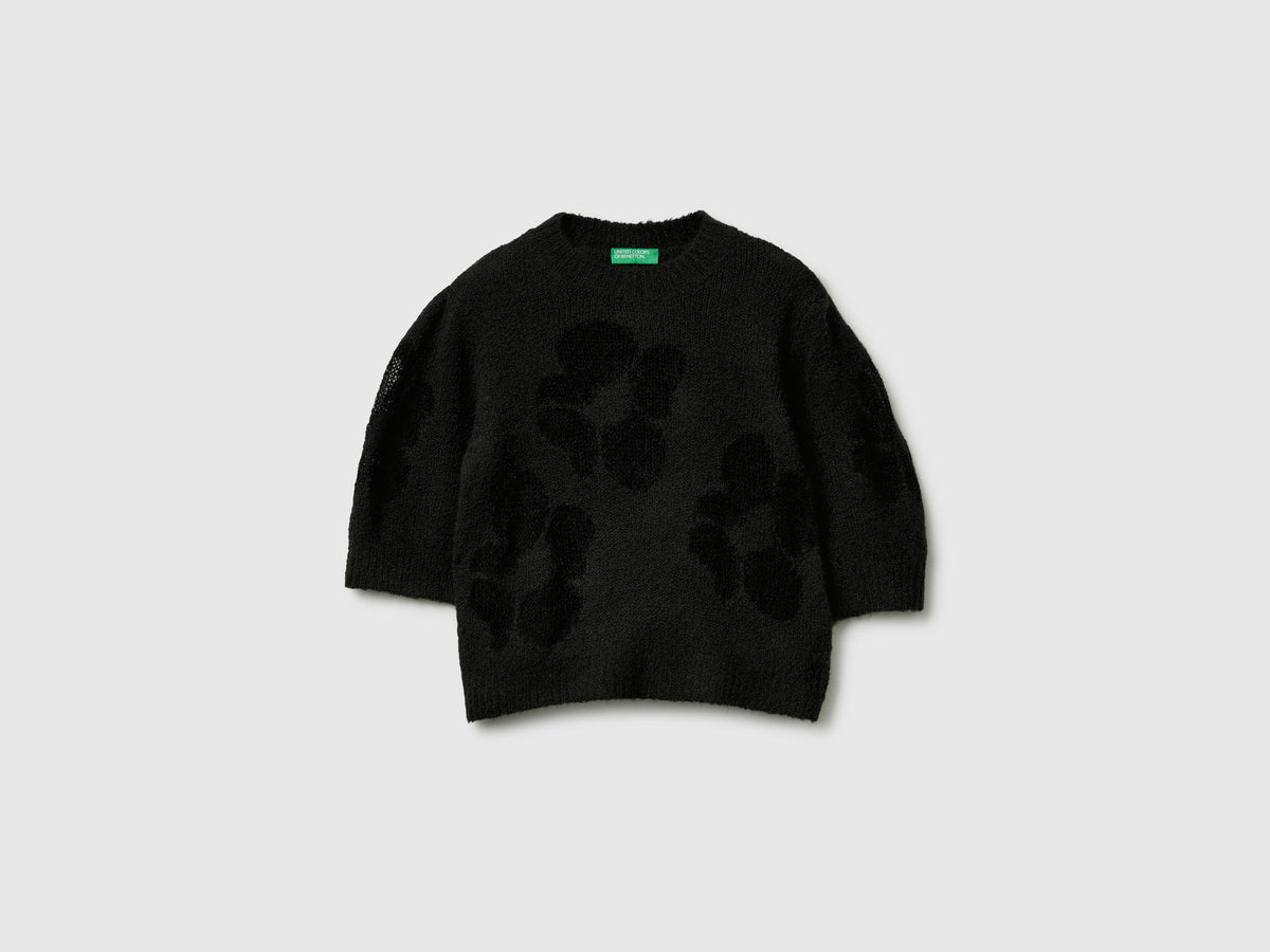 Maglia manica corta con intarsio fiori