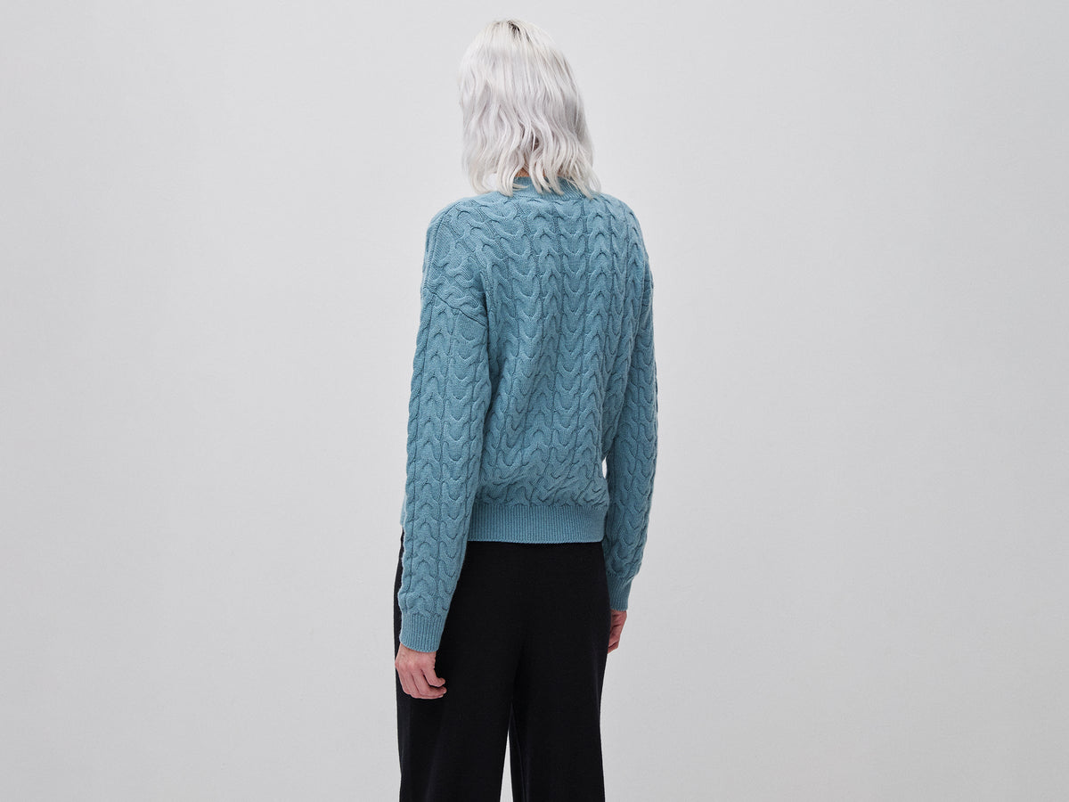 Maglione lupetto con trecce in misto lana e cashmere